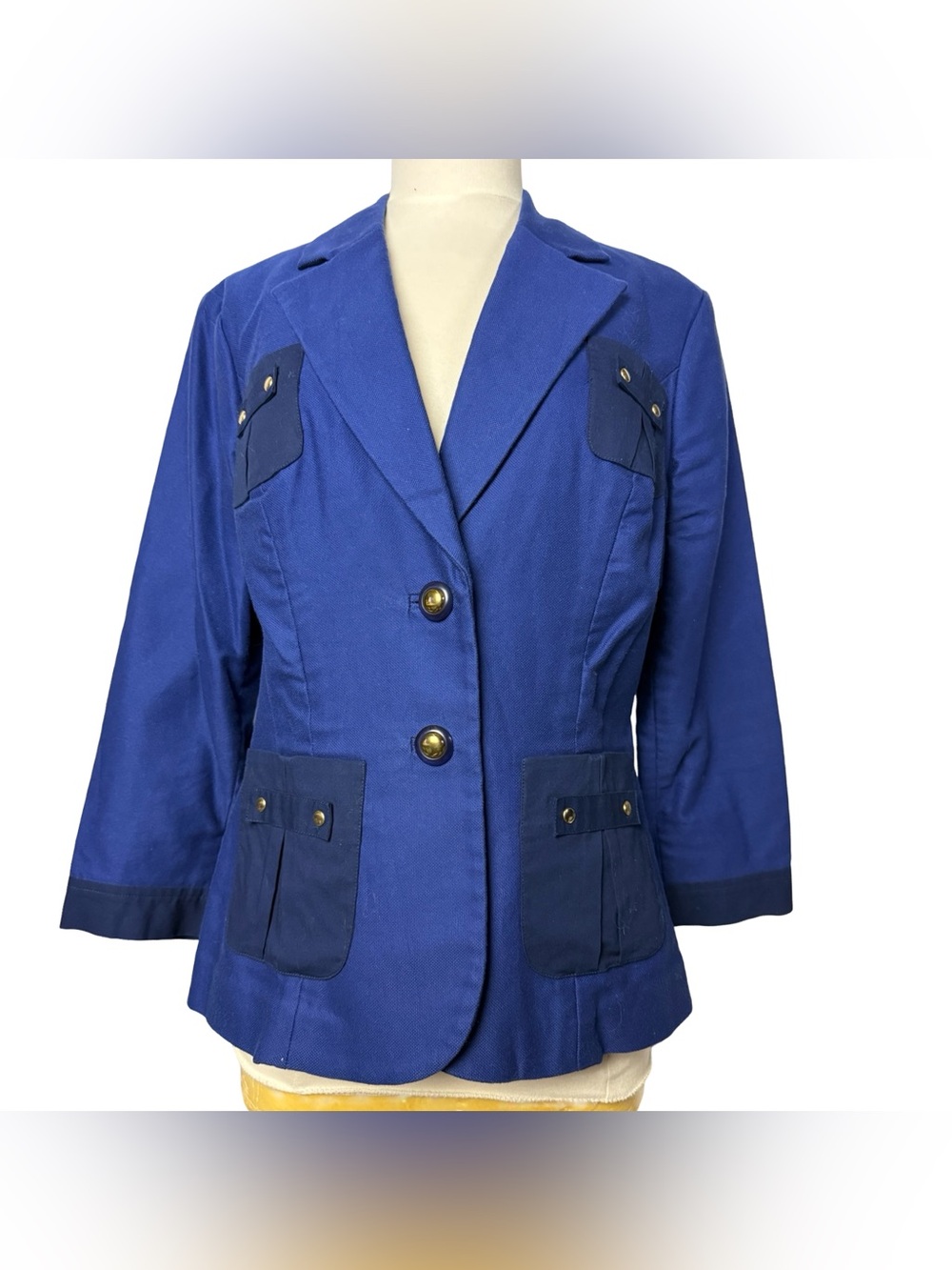 Cabi Resort Blueberry Blazer Pockets Gold Buttons Nautical Jacket Size 8